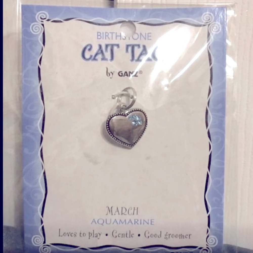 March Birthstone Heart Cat Collar Charm~NEW!